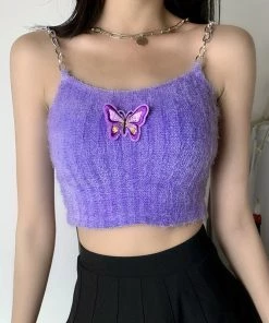 Own Saviour Purple Butterfly Knit Chain Crop