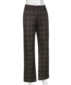 Own Saviour Brown Black Straight Plaid Pants