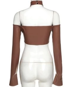 Own Saviour Tees + Tops Brown Faux Leather Crop