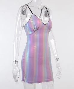 Own Saviour New In Iridescent Rainbow Stripe Mini Dress