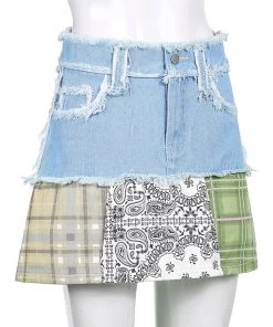 Own Saviour Paisley Bandana Patchwork Denim Skirt