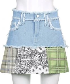 Own Saviour Paisley Bandana Patchwork Denim Skirt