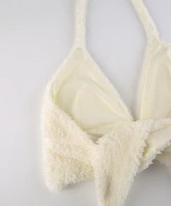 Own Saviour Cream Faux Fur Halter Crop New In