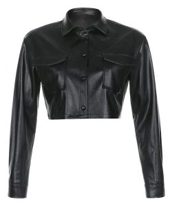 Own Saviour Tees + Tops Crop Faux Leather Shirt Jacket