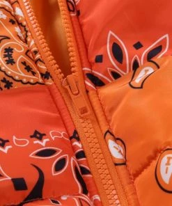Own Saviour Jackets Orange Paisley Bandana Puffer Jacket
