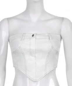 Own Saviour White Denim Bandeau Crop