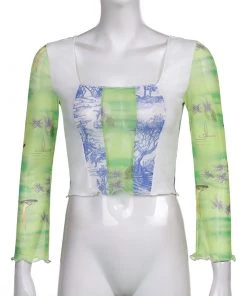 Heyoungirl Store Mesh Flare Sleeve Crop