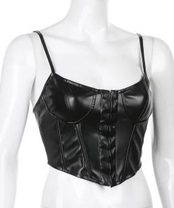 Own Saviour Faux Leather Corset Cami Tees + Tops