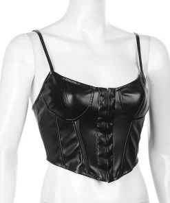 Own Saviour B/B/W Faux Leather Corset Cami