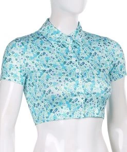 Own Saviour Tees + Tops Floral Button Crop Shirt