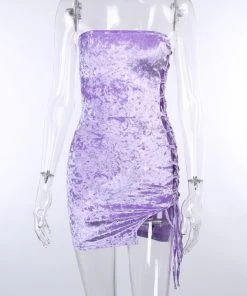 Own Saviour Purple Velvet Strapless Mini Dress