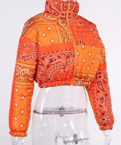Own Saviour Jackets Orange Paisley Bandana Puffer Jacket