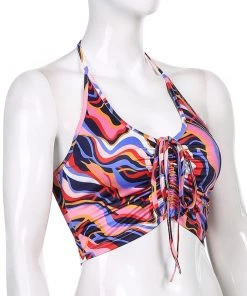 Own Saviour Bright Paisley Ruched Halter Crop