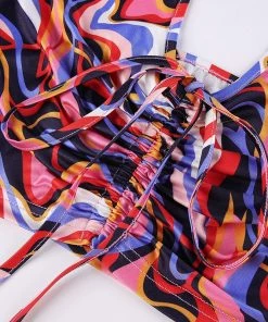 Own Saviour Bright Paisley Ruched Halter Crop