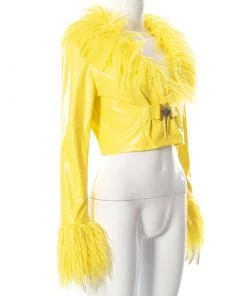 Own Saviour Yellow Faux Fur Leather Crop Jacket New In