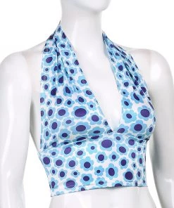 Own Saviour Blue Floral Halter Crop