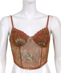 Own Saviour Brown Leaf Mesh Crop New In