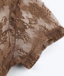 Own Saviour New In Brown Lace Mesh Crop