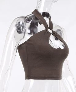 Own Saviour Brown Halter Ring Crop New In