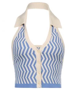 Own Saviour Blue Zig Zag Halter Top