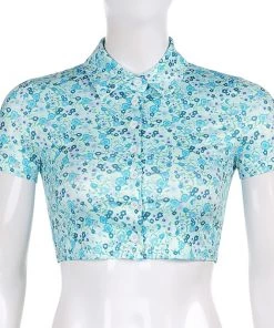 Own Saviour Tees + Tops Floral Button Crop Shirt