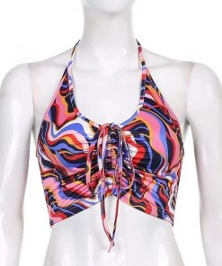 Own Saviour Bright Paisley Ruched Halter Crop