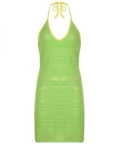 Own Saviour New In Neon Green Crochet Mini Dress