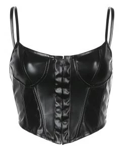 Own Saviour Faux Leather Corset Cami Tees + Tops