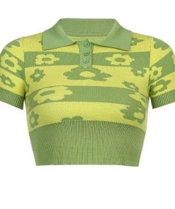 Own Saviour Green Flower Power Knit Crop Tees + Tops