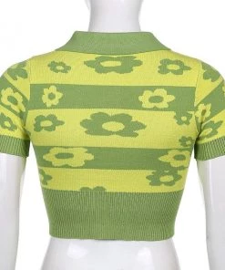 Own Saviour Green Flower Power Knit Crop Tees + Tops