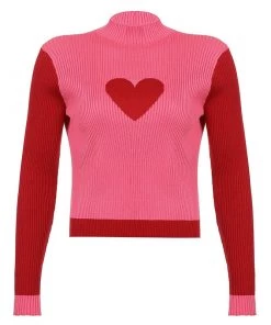 Own Saviour New In Pink Heart Ribbed Sweater