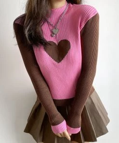 Own Saviour New In Pink Heart Ribbed Sweater