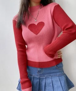 Own Saviour New In Pink Heart Ribbed Sweater