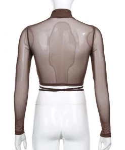 Own Saviour Tees + Tops Sheer Turtleneck Ruched Crop