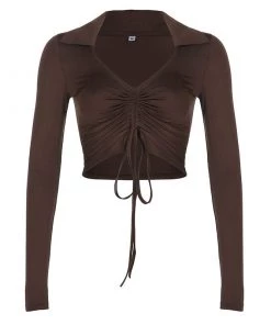 Own Saviour Brown Ruched Shirt Crop New In