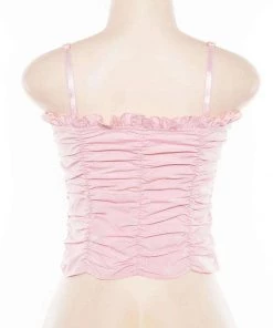 Own Saviour Tees + Tops Pink Ruched Lace Up Crop