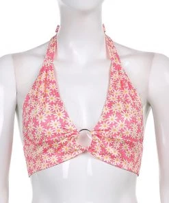 Own Saviour Floral Ring Halter Crop Tees + Tops