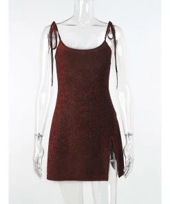 Own Saviour Red Shimmer Split Dress