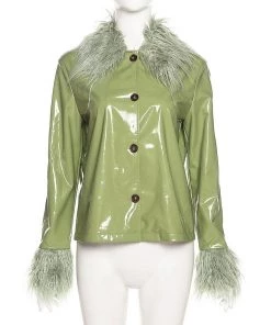 Own Saviour Faux Leather Feather Trim Jacket