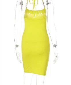Own Saviour Yellow Chain Halter Mini Dress New In