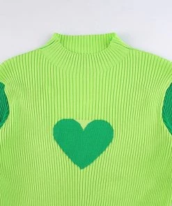 Own Saviour Green Heart Ribbed Sweater
