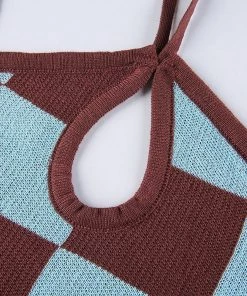 Own Saviour Checkerboard Knit Halter Dress Dresses + Sets