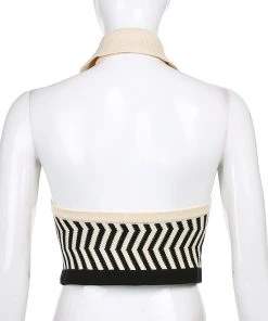 Own Saviour Black Zig Zag Halter Top Tees + Tops