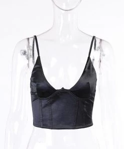 Own Saviour Black Satin Cami Crop New In