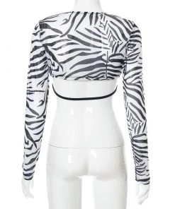 Own Saviour Zebra Sheer Sleeve Bra Crop Tees + Tops
