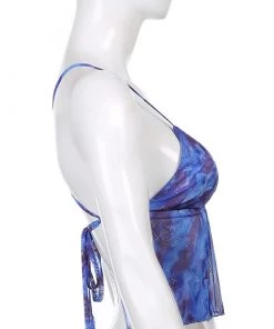 Own Saviour Tees + Tops Blue Backless Swirl Crop