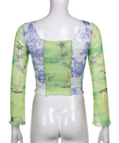 Heyoungirl Store Mesh Flare Sleeve Crop