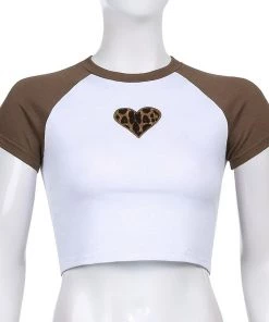 Own Saviour SS Leopard Heart Raglan Crop New In