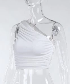 Own Saviour White One Shoulder Ruched Crop