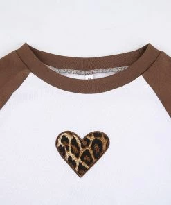 Own Saviour BWN Leopard Heart Raglan Crop Tees + Tops